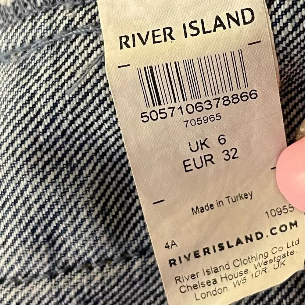 River Island Women’s Blue Denim Jacket Distressed Frayed Edges Long Sleeve - Picture 4 of 5